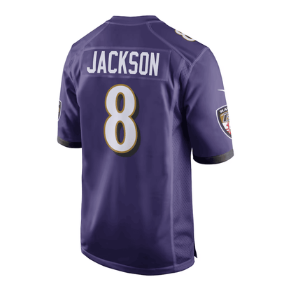 Lamar Jackson 8 Baltimore Ravens 2025 Pro Bowl Patch Game Men Jersey - Purple