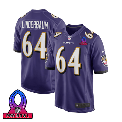 Tyler Linderbaum 64 Baltimore Ravens 2025 Pro Bowl Patch Game Men Jersey - Purple