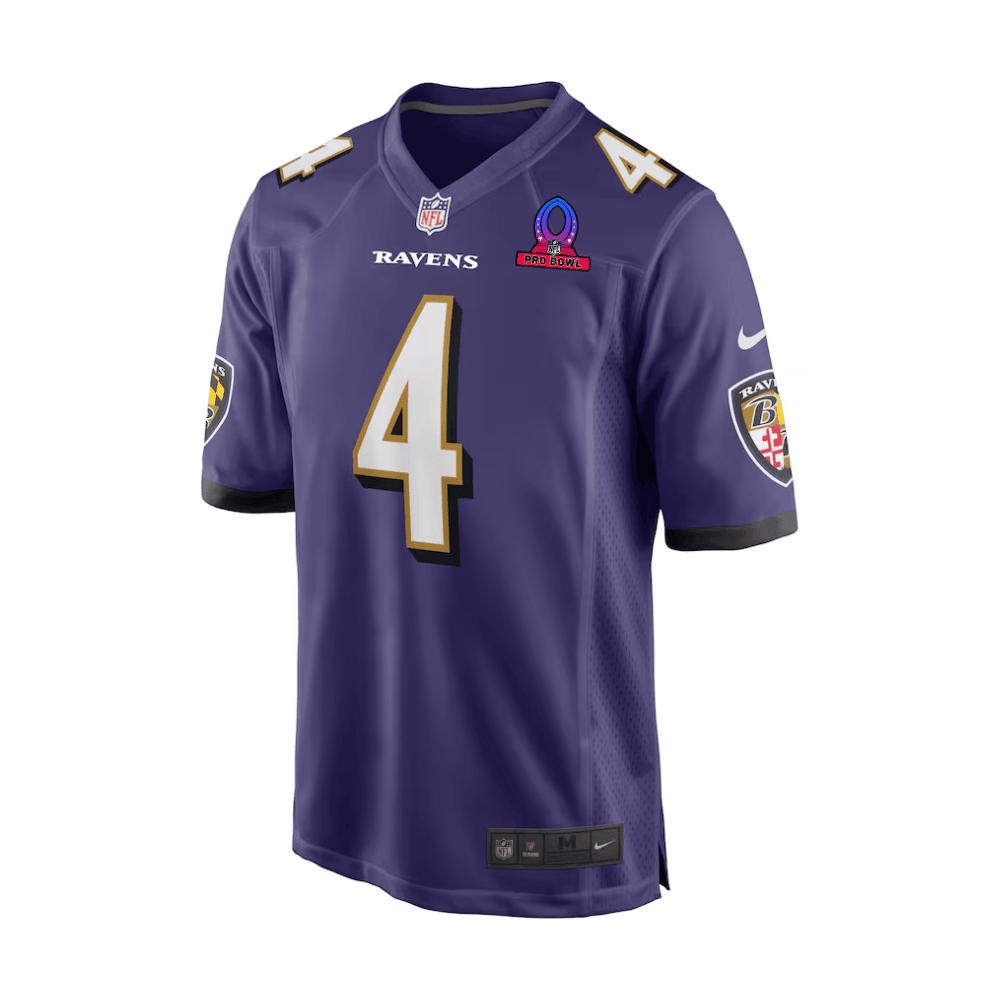 Zay Flowers 4 Baltimore Ravens 2025 Pro Bowl Patch Game Men Jersey - Purple