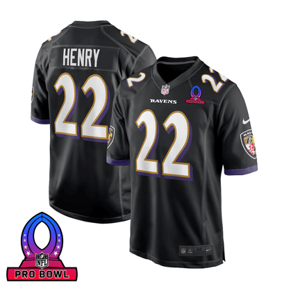 Derrick Henry 22 Baltimore Ravens 2025 Pro Bowl Patch Alternate Game Men Jersey - Black