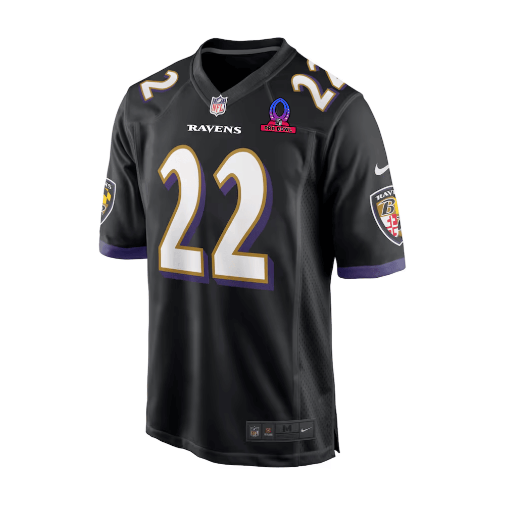 Derrick Henry 22 Baltimore Ravens 2025 Pro Bowl Patch Alternate Game Men Jersey - Black