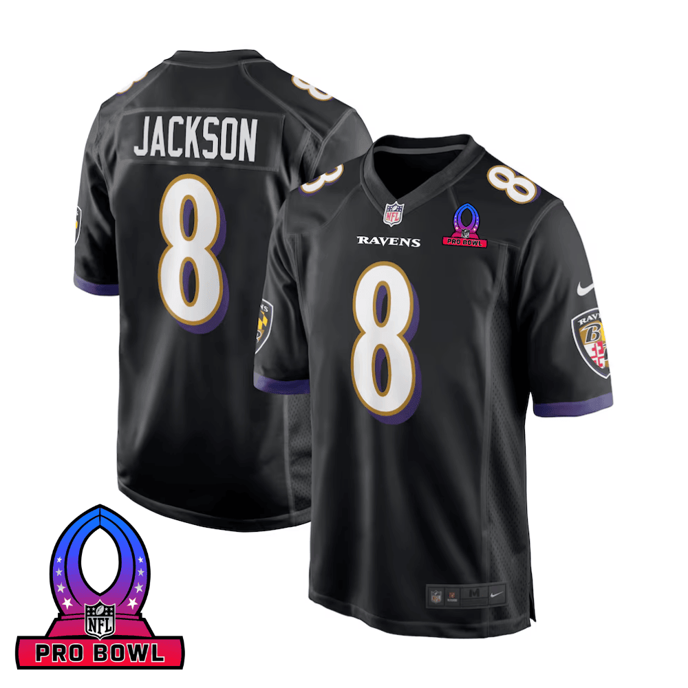 Lamar Jackson 8 Baltimore Ravens 2025 Pro Bowl Patch Alternate Game Men Jersey - Black