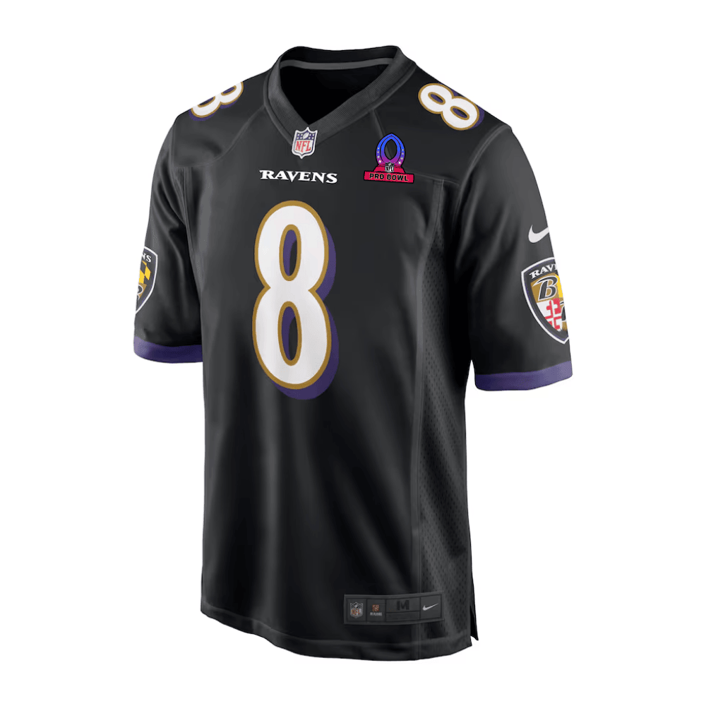 Lamar Jackson 8 Baltimore Ravens 2025 Pro Bowl Patch Alternate Game Men Jersey - Black