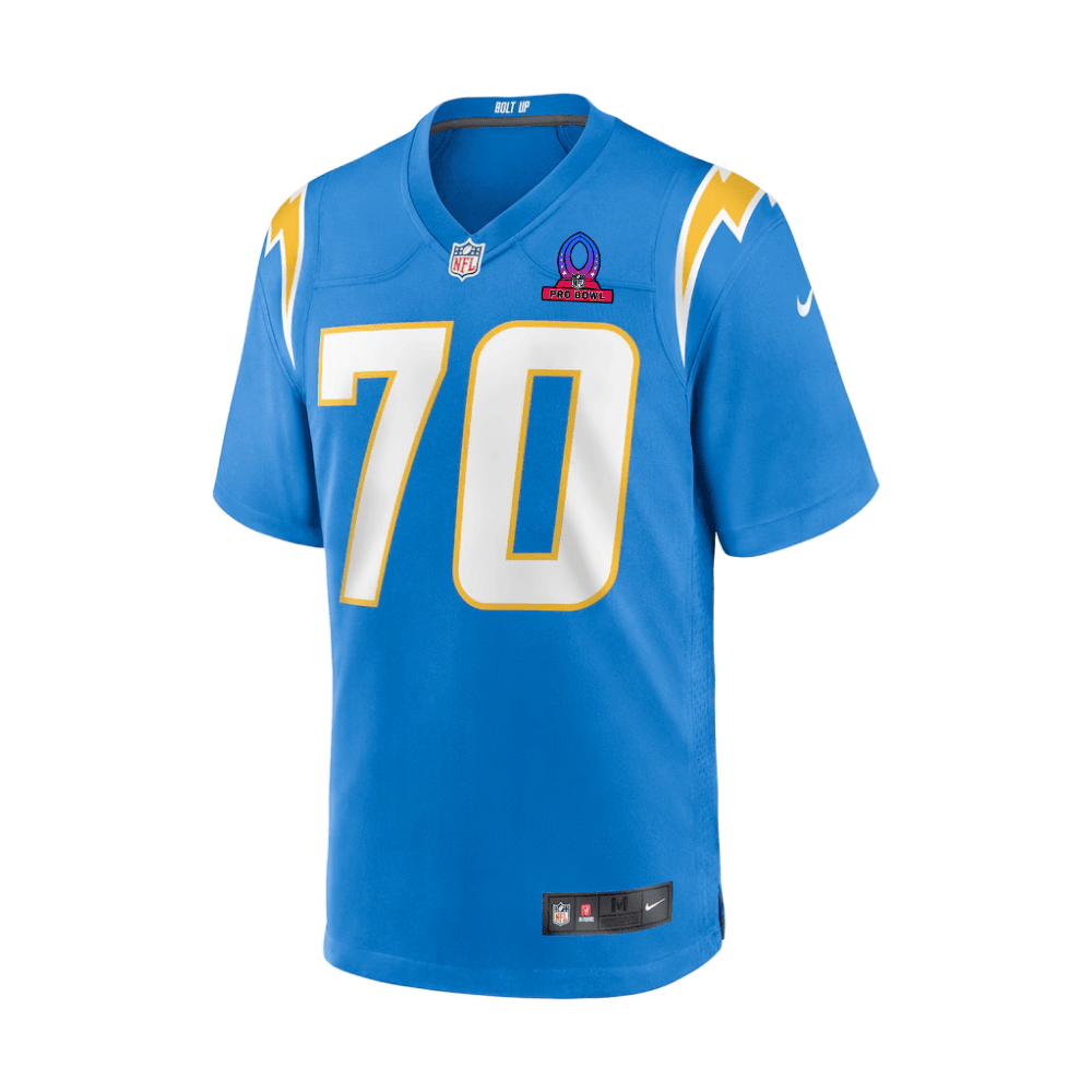 Rashawn Slater 70 Los Angeles Chargers 2025 Pro Bowl Patch Game Men Jersey - Powder Blue