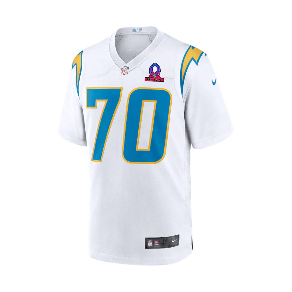 Rashawn Slater 70 Los Angeles Chargers 2025 Pro Bowl Patch Game Men Jersey - White