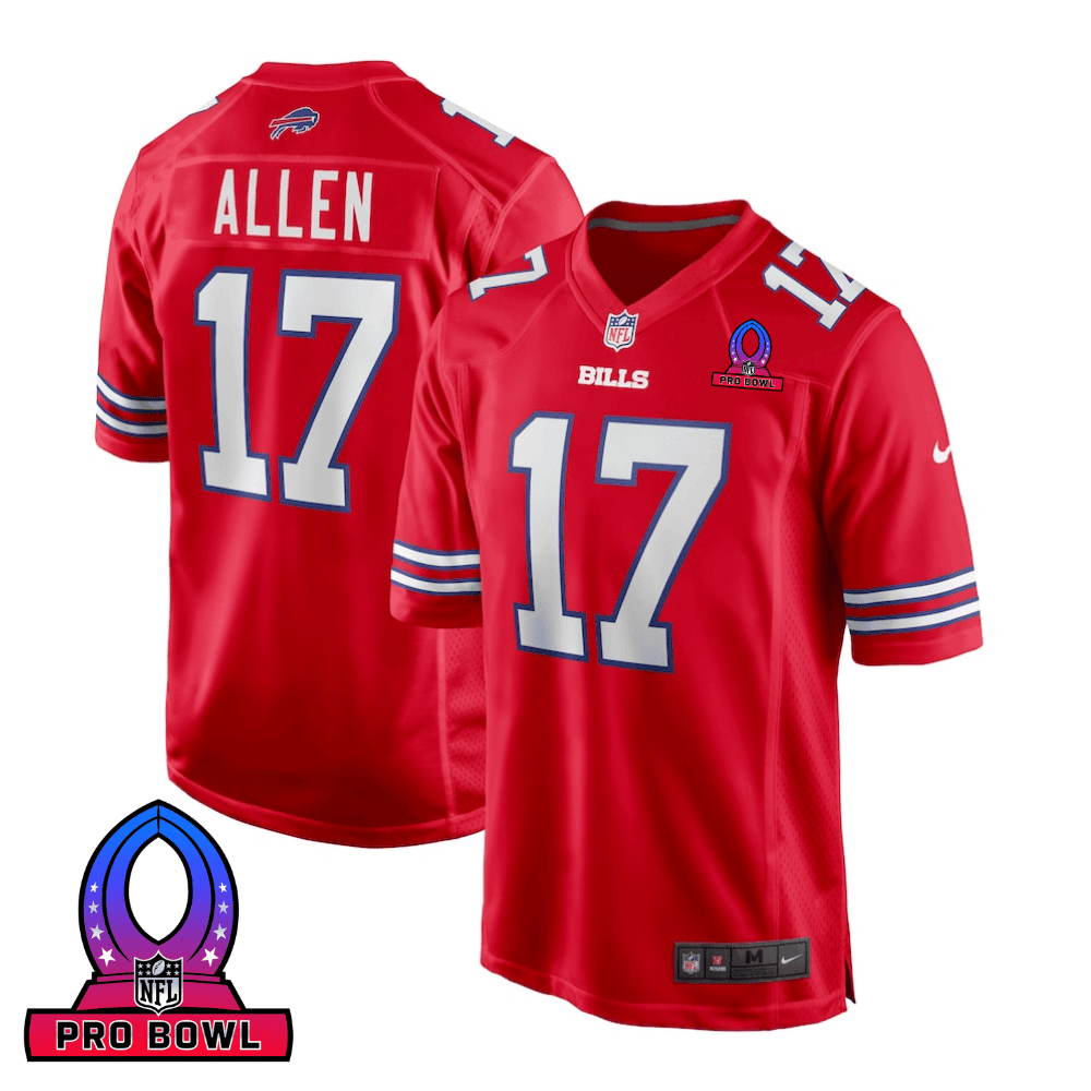 Josh Allen 17 Buffalo Bills 2025 Pro Bowl Patch Alternate Game Men Jersey - Red