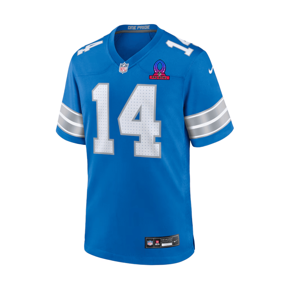 Amon-Ra St. Brown 14 Detroit Lions 2025 Pro Bowl Patch Game Men Jersey - Blue