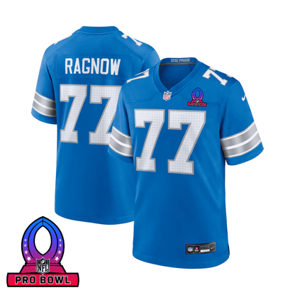 Frank Ragnow 77 Detroit Lions 2025 Pro Bowl Patch Game Men Jersey - Blue