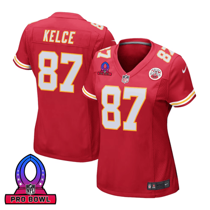 Travis Kelce 87 Kansas City Chiefs 2025 Pro Bowl Patch Women Game Jersey - Red