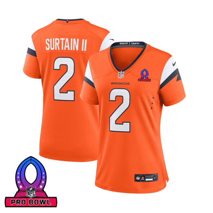 Patrick Surtain II 2 Denver Broncos 2025 Pro Bowl Patch Women Game Jersey - Orange