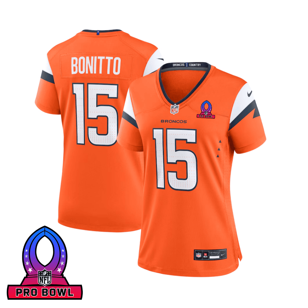 Nik Bonitto 15 Denver Broncos 2025 Pro Bowl Patch Women Game Jersey - Orange