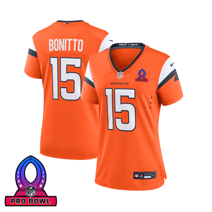 Nik Bonitto 15 Denver Broncos 2025 Pro Bowl Patch Women Game Jersey - Orange