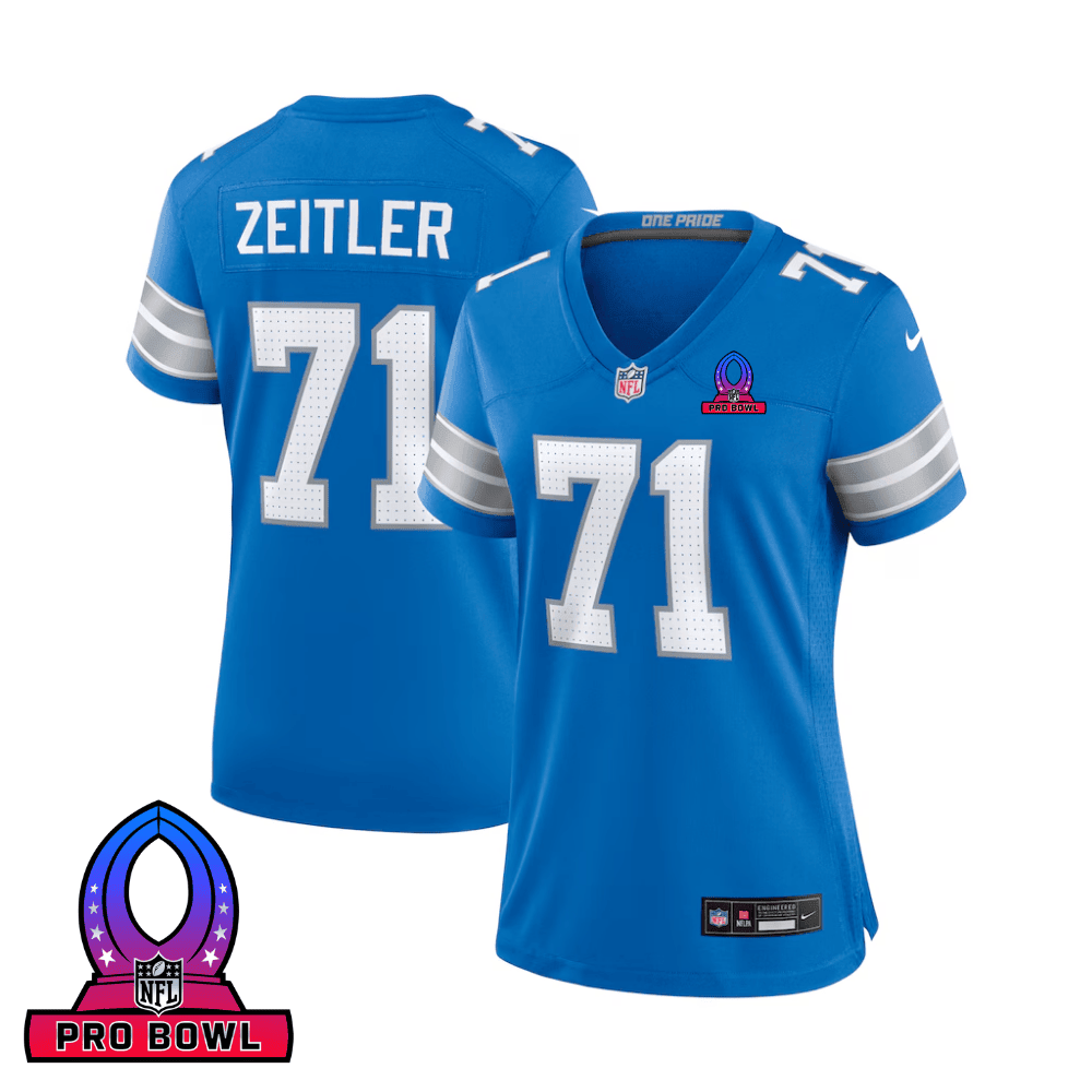Kevin Zeitler 71 Detroit Lions 2025 Pro Bowl Patch Women Game Jersey - Blue