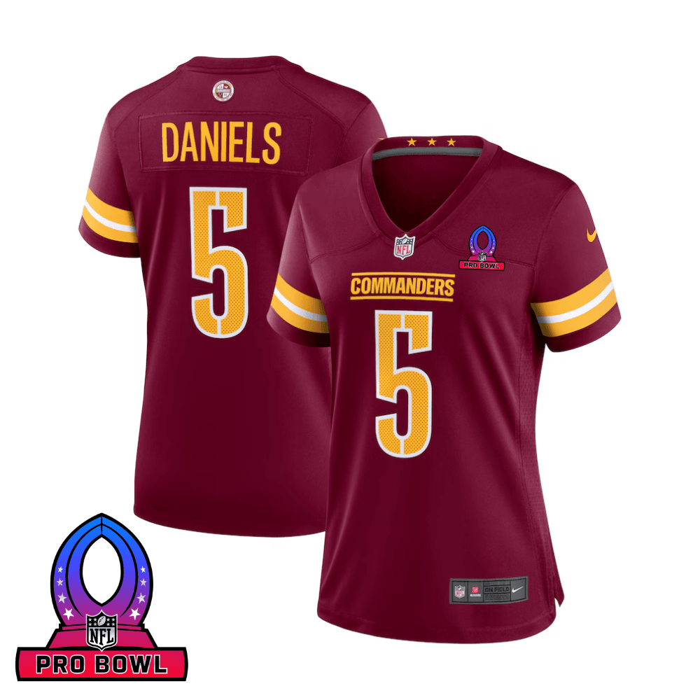 Jayden Daniels 5 Washington Commanders 2025 Pro Bowl Patch Women Game Jersey - Burgundy