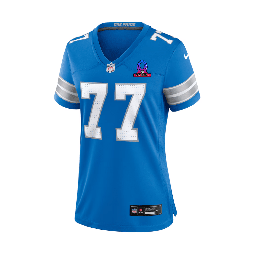 Frank Ragnow 77 Detroit Lions 2025 Pro Bowl Patch Women Game Jersey - Blue