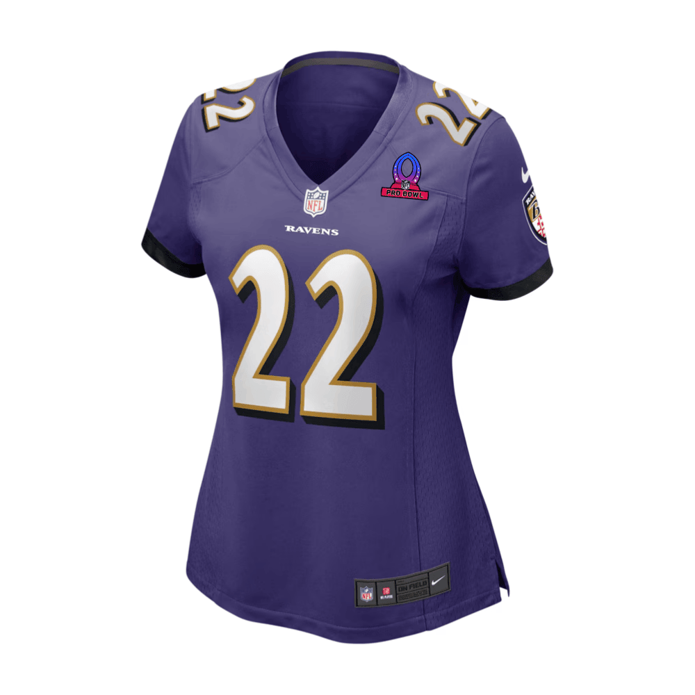 Derrick Henry 22 Baltimore Ravens 2025 Pro Bowl Patch Women Game Jersey - Purple