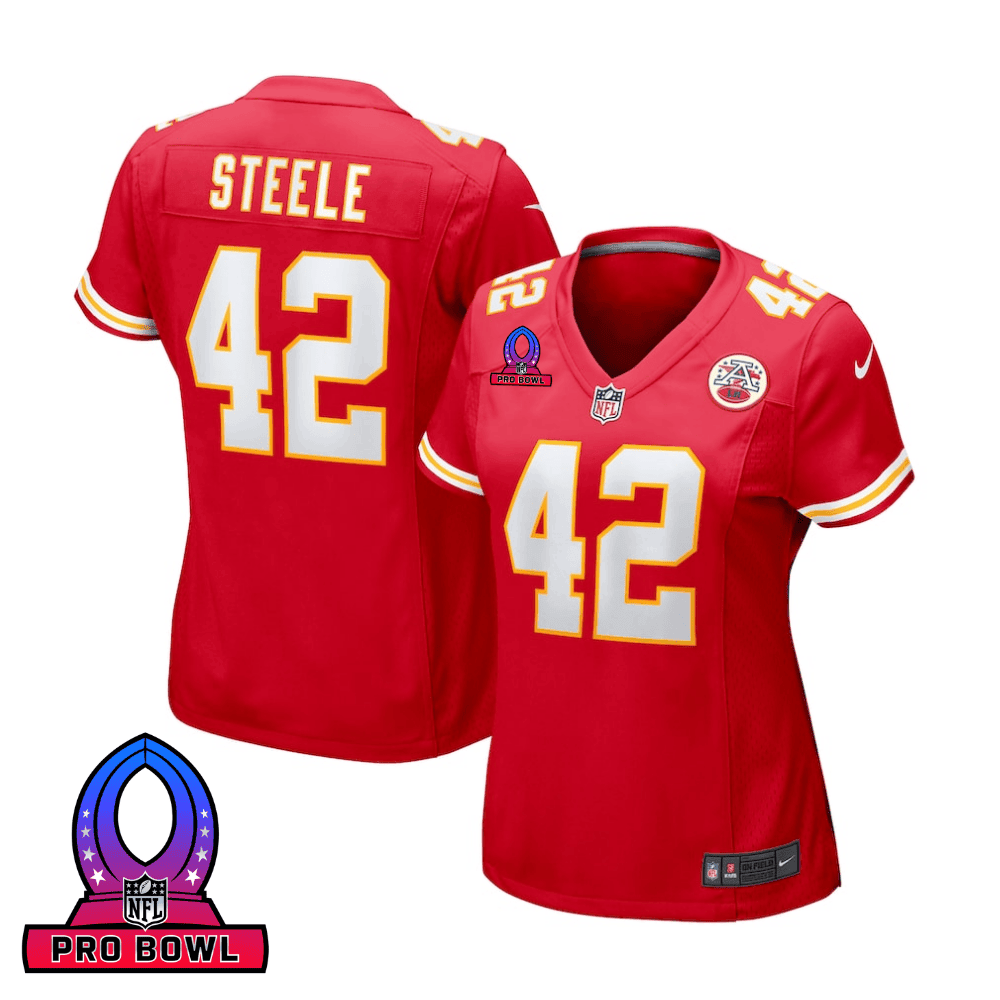 Carson Steele 42 Kansas City Chiefs 2025 Pro Bowl Patch Women Game Jersey - Red
