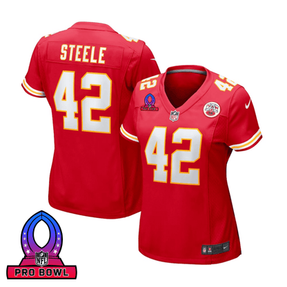 Carson Steele 42 Kansas City Chiefs 2025 Pro Bowl Patch Women Game Jersey - Red