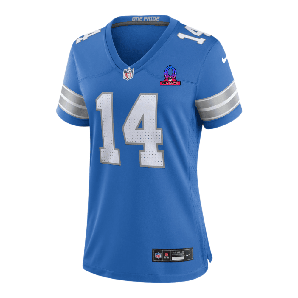 Amon-Ra St. Brown 14 Detroit Lions 2025 Pro Bowl Patch Women Game Jersey - Blue