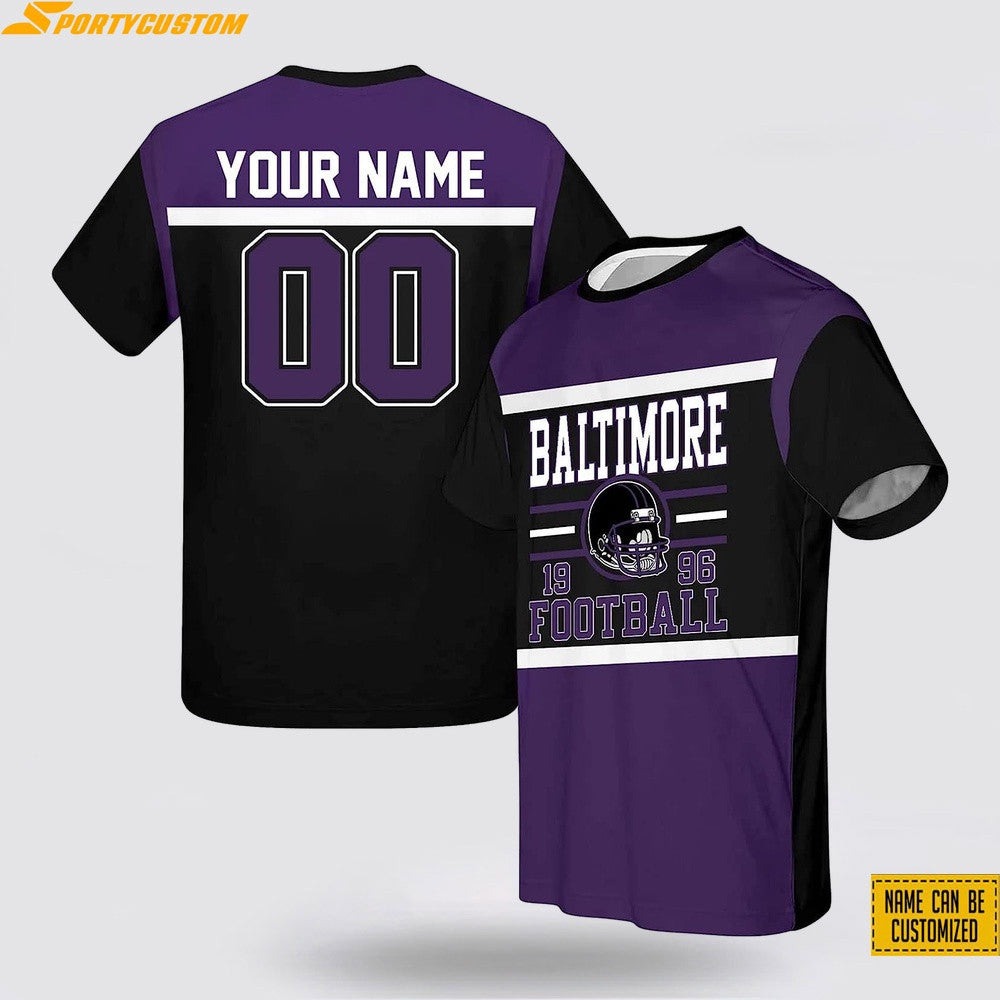 Baltimore Ravens Helmet Football Custom Name & Number All Over Printed T-Shirt - Purple/Black