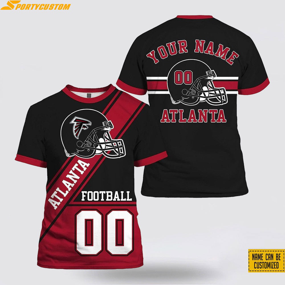 Atlanta Falcons Helmet Custom Name & Number All Over Printed T-Shirt - Red/Black