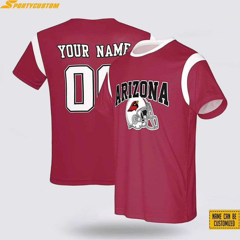 Arizona Cardinals Helmet Custom Name & Number All Over Printed T-Shirt - Red