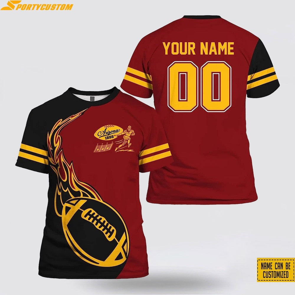 Arizona Cardinals Fire Ball Custom Name & Number All Over Printed T-Shirt - Black/Red