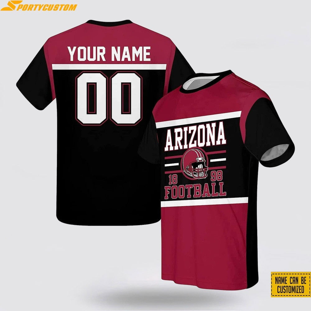 Arizona Cardinals Helmet Football Custom Name & Number All Over Printed T-Shirt - Black/Red