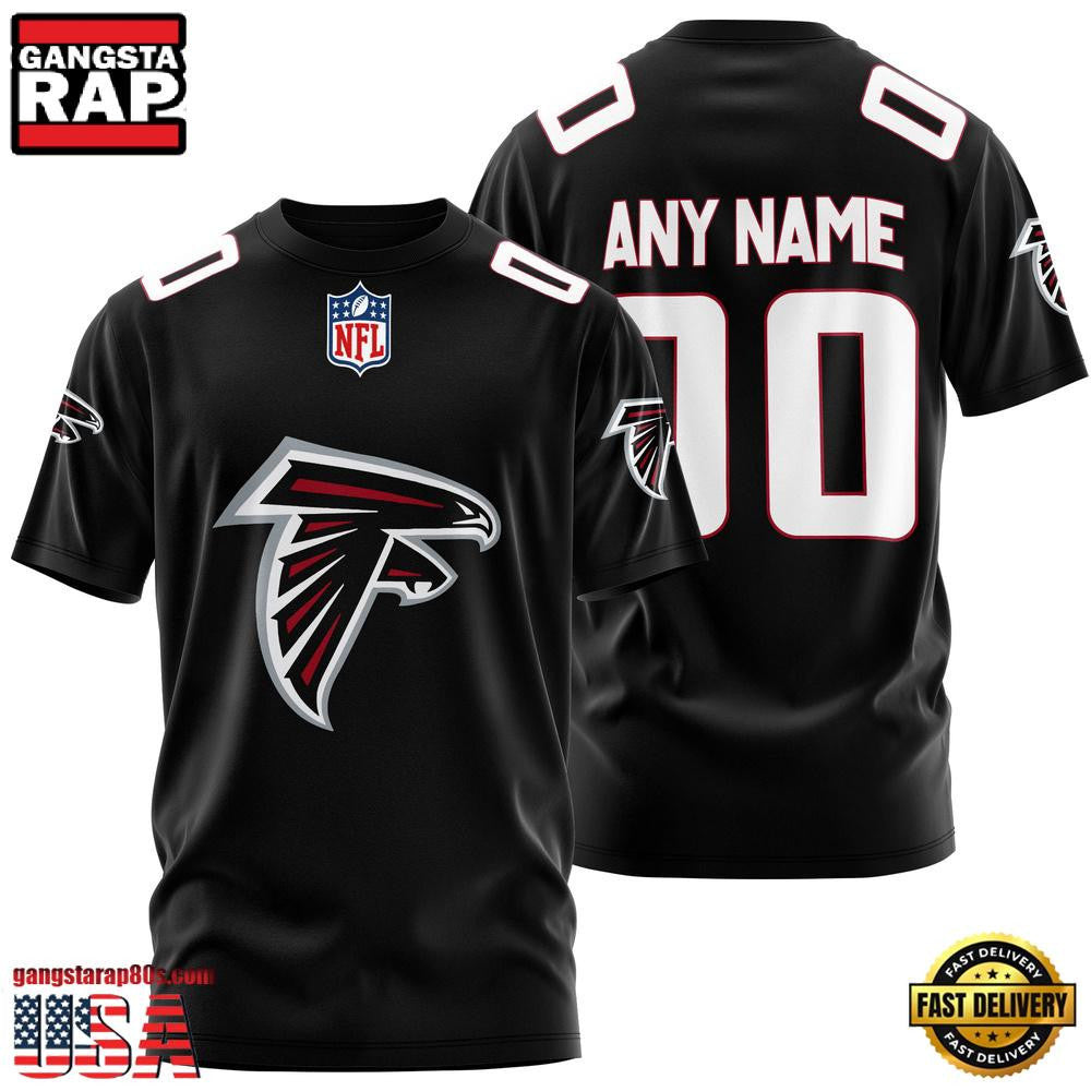 Atlanta Falcons Team Sport Custom Name & Number All Over Printed T-Shirt - Black