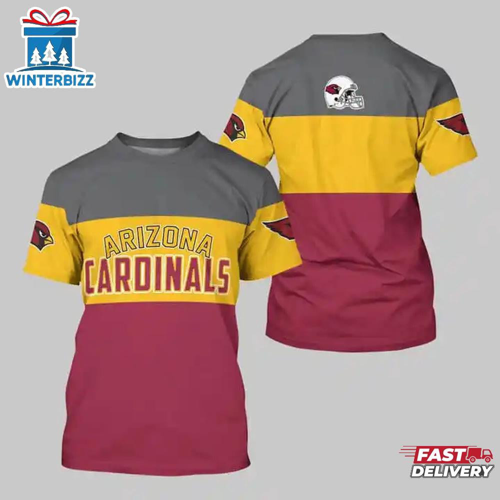 Arizona Cardinals Logo Team All Over Printed T-Shirt - Gray/Gold/Red