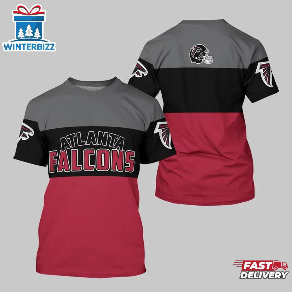 Atlanta Falcons Logo Team All Over Printed T-Shirt - Gray/Black/Red
