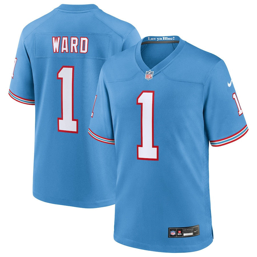 Cameron Ward 1 Tennessee Titans 2025 Draft First Round Pick 2nd Game Men Jersey - Light Blue