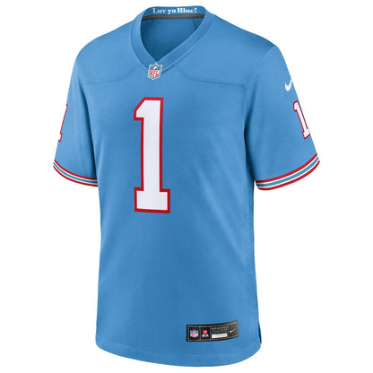 Cameron Ward 1 Tennessee Titans 2025 Draft First Round Pick 2nd Game Men Jersey - Light Blue