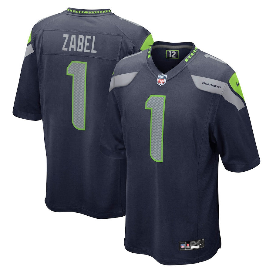 Grey Zabel 1 Seattle Seahawks 2025 Draft First Round Pick Game Men Jersey - Navy