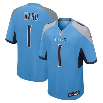 Cameron Ward 1 Tennessee Titans 2025 Draft First Round Pick No. 1 Game Men Jersey - Light Blue
