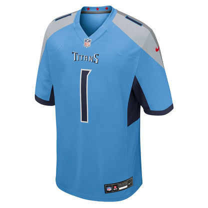Cameron Ward 1 Tennessee Titans 2025 Draft First Round Pick No. 1 Game Men Jersey - Light Blue