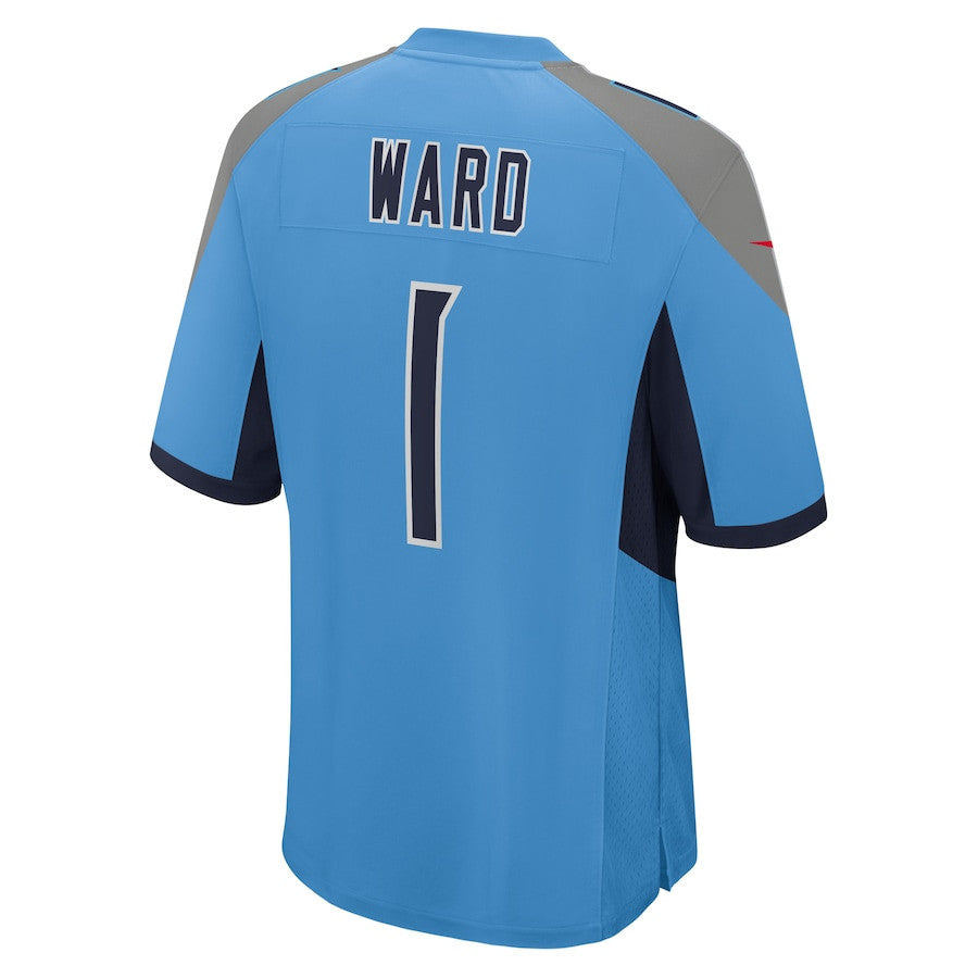 Cameron Ward 1 Tennessee Titans 2025 Draft First Round Pick No. 1 Game Men Jersey - Light Blue