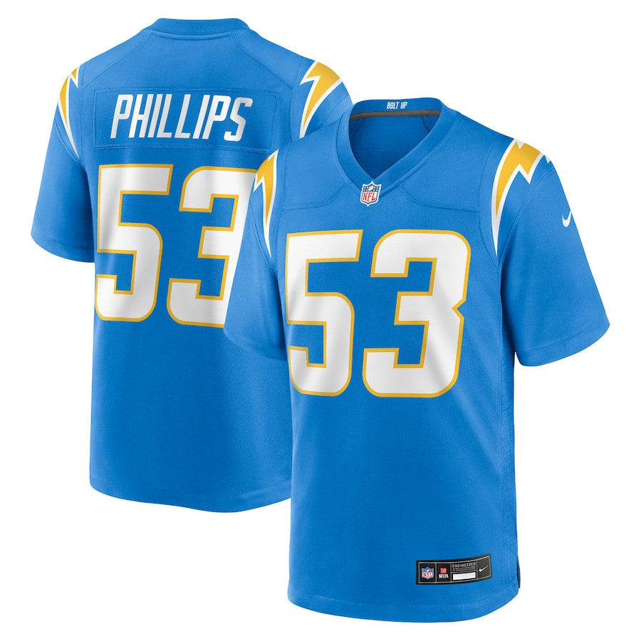 Del'Shawn Phillips 53 Los Angeles Chargers Team Game Men Jersey - Powder Blue