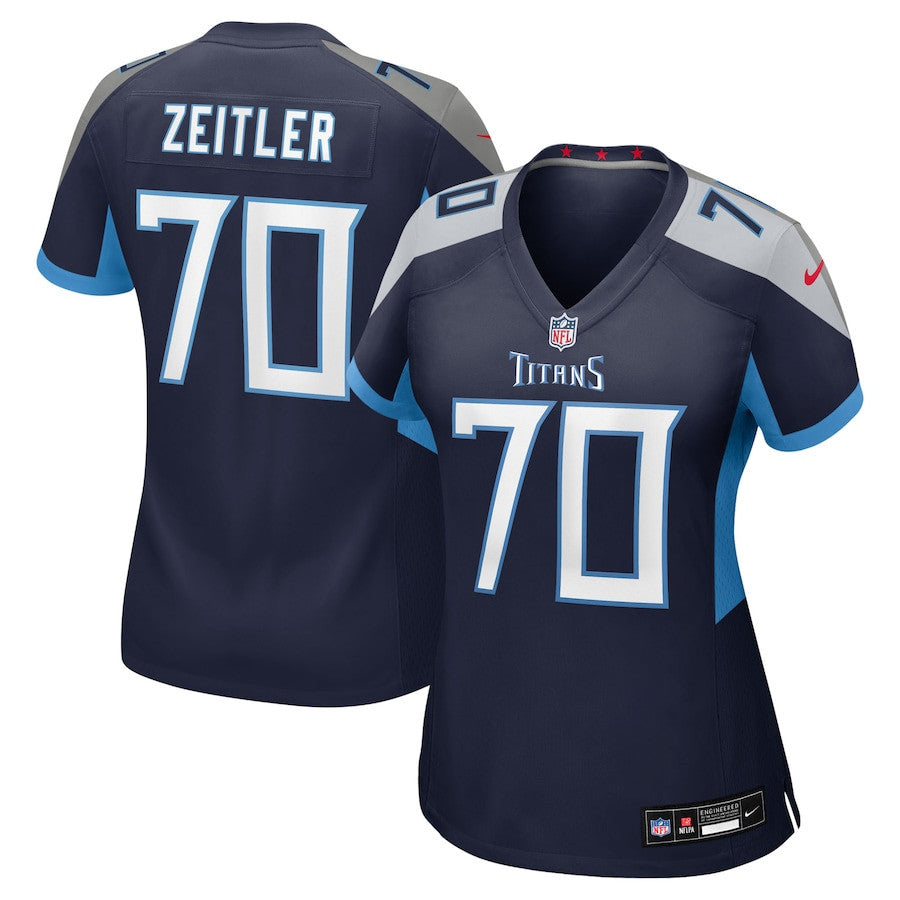Kevin Zeitler 70 Tennessee Titans Women's Team Game Jersey - Navy