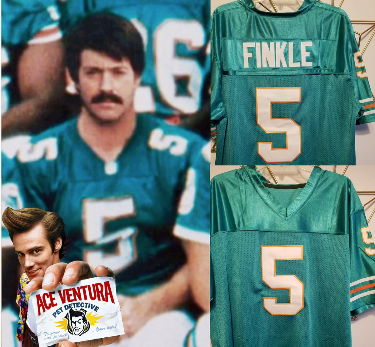 Ace Ventura: Pet Detective Movie 'Ray Finkle #5' Miami Dolphins Football Men Jersey - Aqua