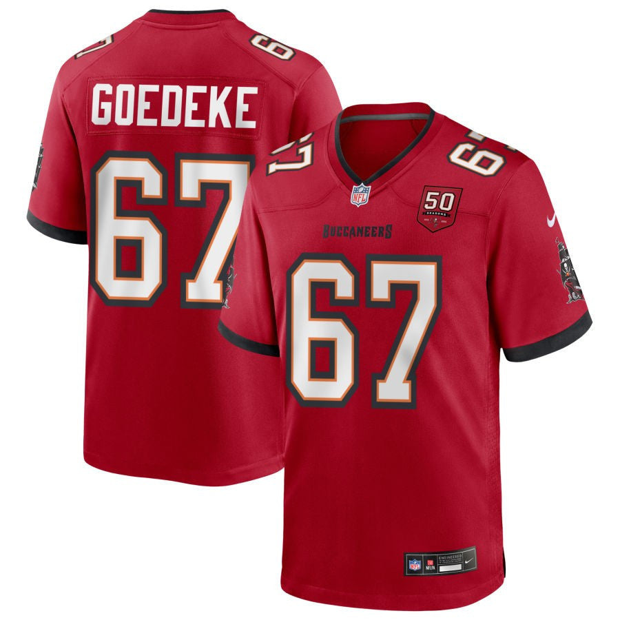 Luke Goedeke 67 Tampa Bay Buccaneers 50th Anniversary Game Men Jersey - Red