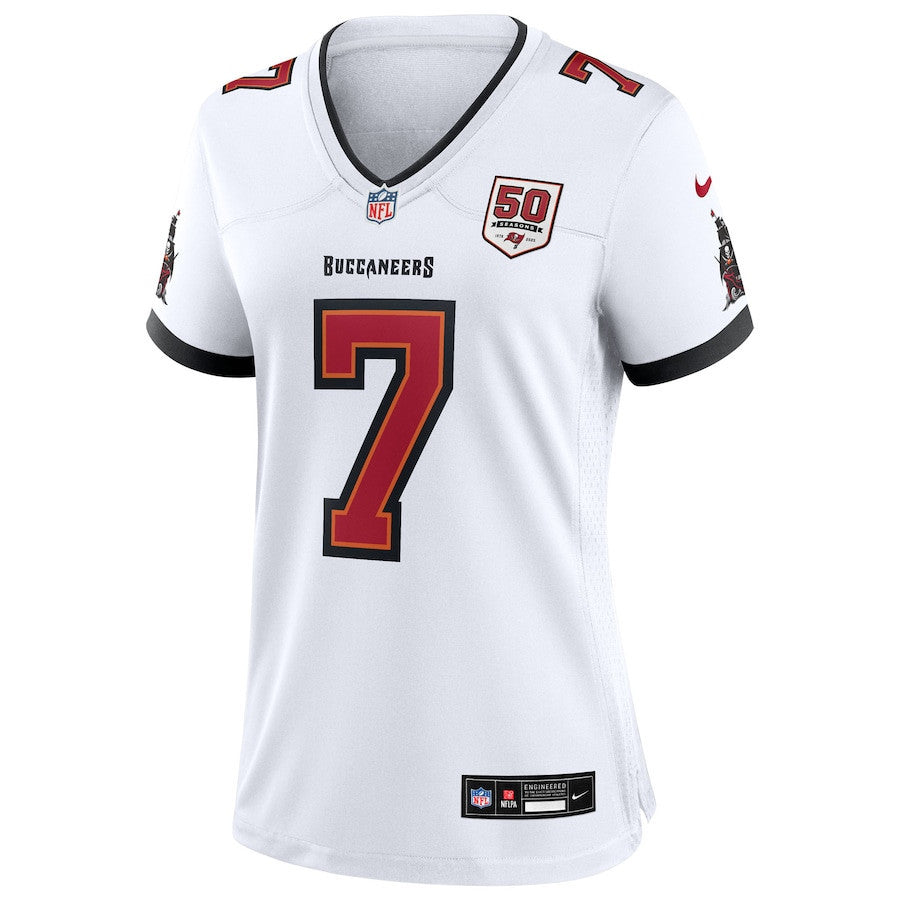 Bucky Irving 7 Tampa Bay Buccaneers Women's 50th Anniversary Game Jersey - White