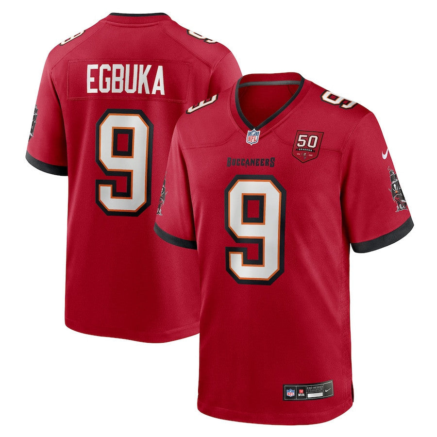Emeka Egbuka 9 Tampa Bay Buccaneers Team 50th Season Patch Game Men Jersey - Red