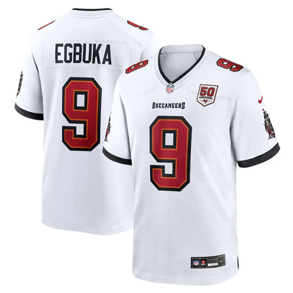 Emeka Egbuka 9 Tampa Bay Buccaneers 50th Season Patch Game Men Jersey - White