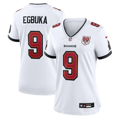 Emeka Egbuka 9 Tampa Bay Buccaneers Women's 50th Season Patch Game Jersey - White