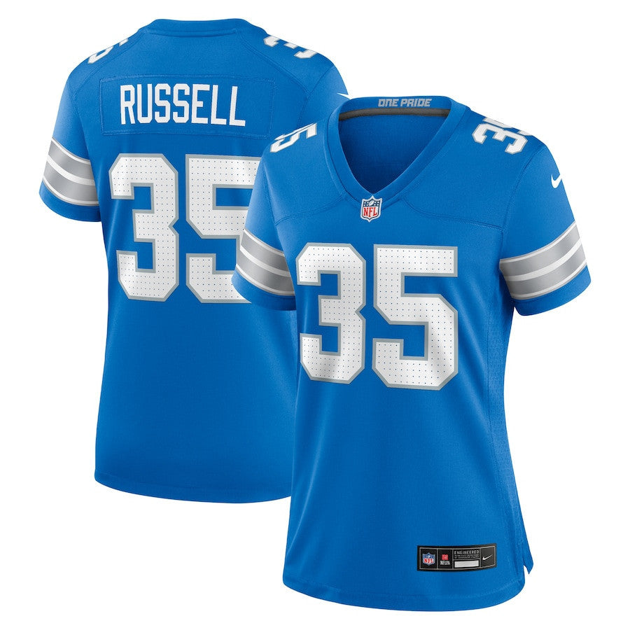 Tyson Russell 35 Detroit Lions Women's Team Game Jersey - Blue