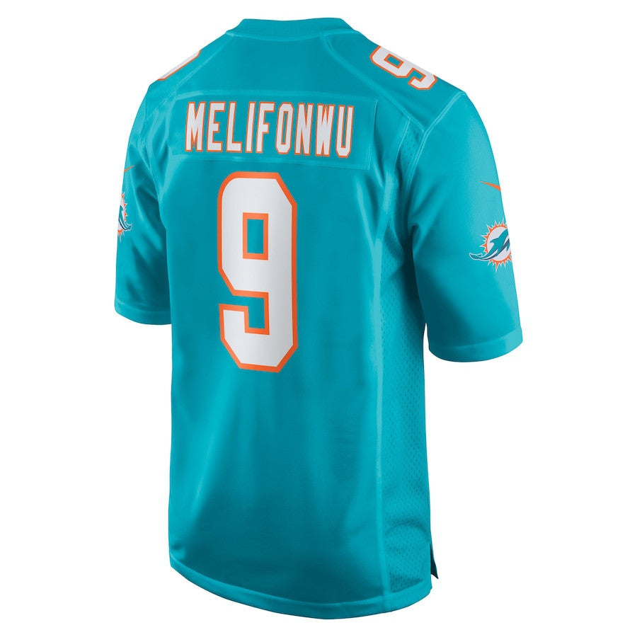 Ifeatu Melifonwu 9 Miami Dolphins Team Game Men Jersey - Aqua