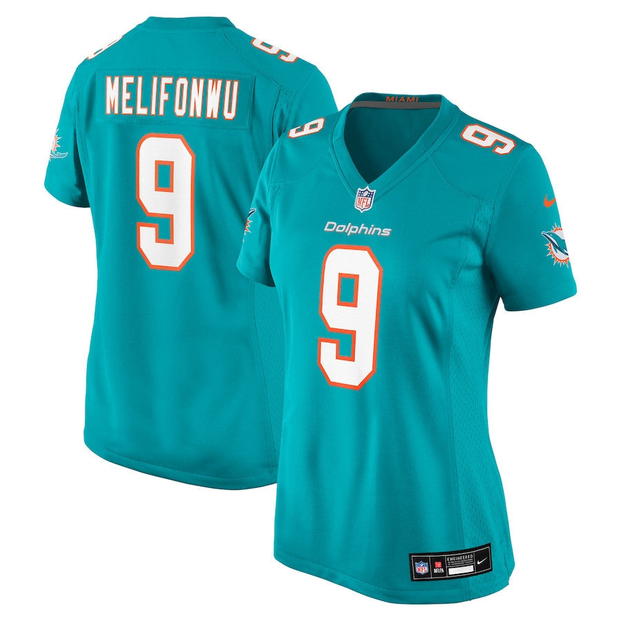 Ifeatu Melifonwu 9 Miami Dolphins Women's Team Game Jersey - Aqua