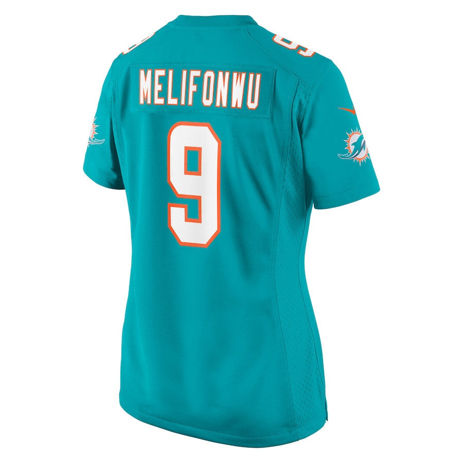 Ifeatu Melifonwu 9 Miami Dolphins Women's Team Game Jersey - Aqua