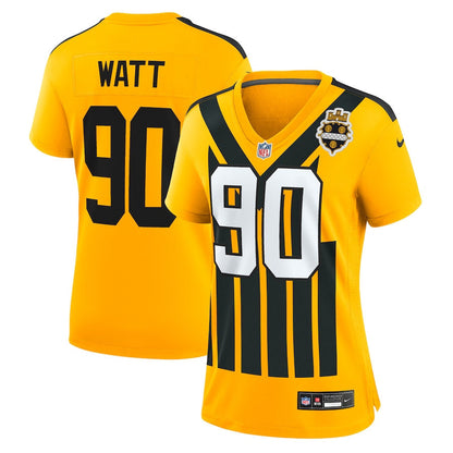 T.J. Watt 90 Pittsburgh Steelers Women's Alternate 1933 Throwback Game Jersey - Gold